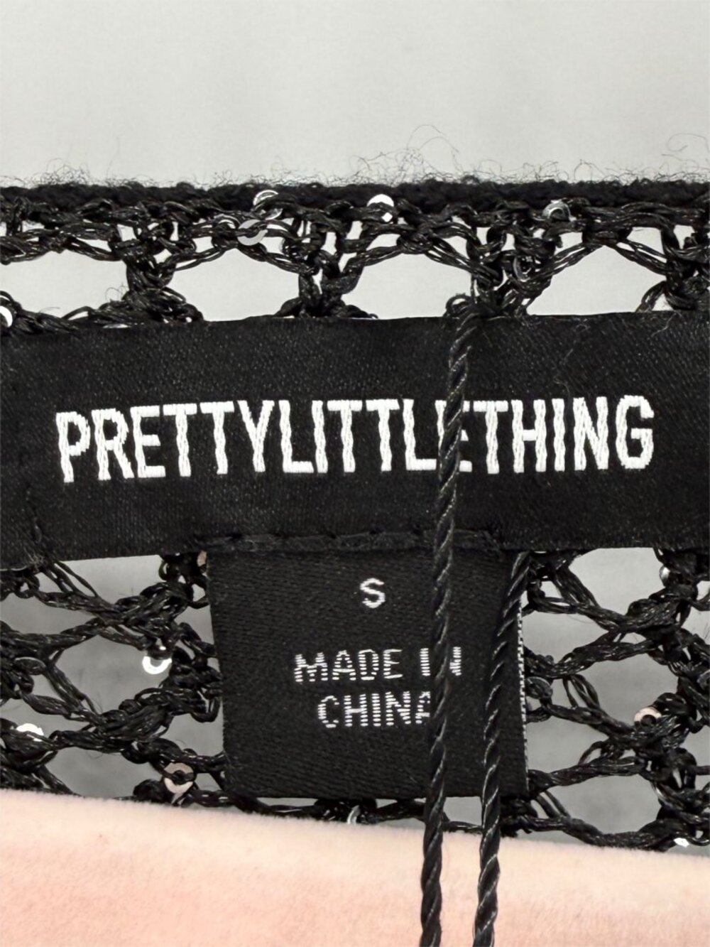 PRETTY LITTLE THING Crochet Sequin Knit LS Cover Up Mini Dress in BLACK NEW S - Picture 7 of 9